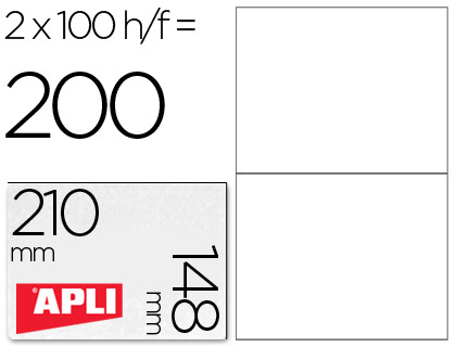 CJ100 hojas A4 200 etiquetas adhesivas Apli 01264 210x148 mm. ILC